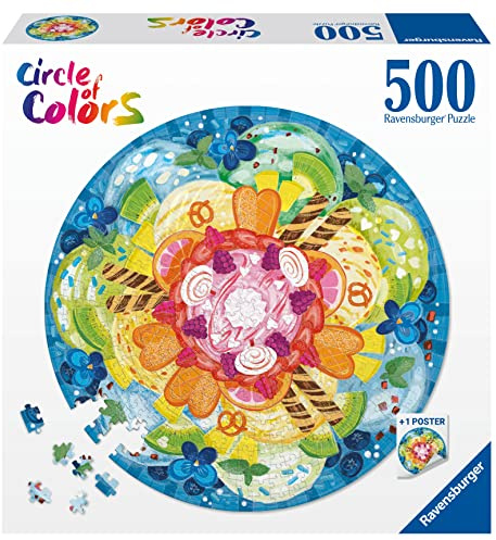Ravensburger Puzzle Circle of Colors Ice Cream - Rundes 500 Teile Puzzle | 500 Teile Rundpuzzle mit Eis-Motiv, Erwachsenenpuzzle, Durchmesser ca. 52 cm, Geschenk für Frauen und Männer