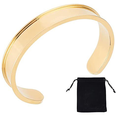 UNICRAFTALE 1pc Bracciali rigidi reali in acciaio inossidabile placcato oro 18K Bracciale cavo per intarsio 50-60mm Bracciali cavi aperti regolabili Bracciale per capelli per la creazione di gioielli