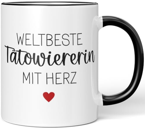 JUNIWORDS Tasse, Weltbeste Tätowiererin, Schwarz (6700901), Keramik, Tasse, Rund, 330 ml