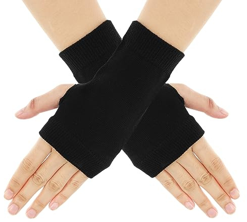 Sibba Guantes Sin Dedos para Invierno Gruesos Cortos EláSticos De Algodón para Las MuñEcas Con Agujero para El Pulgar para Oficina para Escribir para El Teléfono Artritis Unisex para Mujer (Negro)