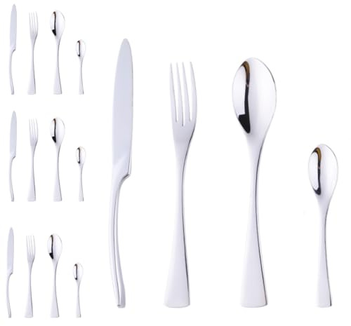 Buyer Star 16 teiliges Besteck Set, wiederverwendbares Silberbesteck, 4er Set, ideal für Familientische, Restaurants, Steak Frühstücke, etc (Silber)