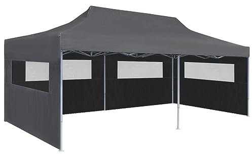 Homgoday Tente de Réception Pliable avec Parois 3 x 6 m Anthracite, Tonnelle de Jardin Belvédère avec Paroi Latérale, Gazebo Pavillon de Extérieur, Chapiteau pour Camping, Barbecue