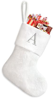 Sleeleece Weihnachtsstrumpf Personalisiert Nikolausstrumpf 22 cm,Christmas Stockings,Nikolausstiefel zum Befüllen Weihnachtsstrumpf Geschenkbeutel Weihnachtsbaum Anhänger Weihnachtsdeko Weiß A