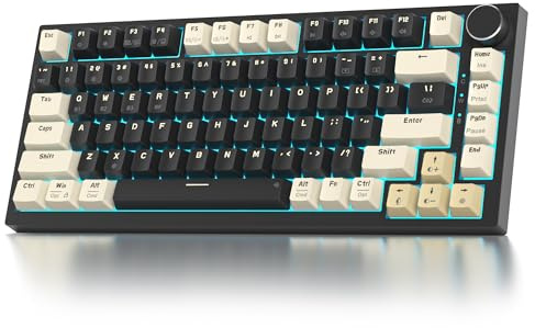 SOLIDEE mechanische Gaming Tastatur 75 Prozent mit Knopf,Bluetooth 5.0/2.4GHz/USB-C,Gasket Mount,hot-swap-fähige mechanische Tastatur mit RGB Hintergrundbeleuchtung,Cream Grey Switch(82 Black)