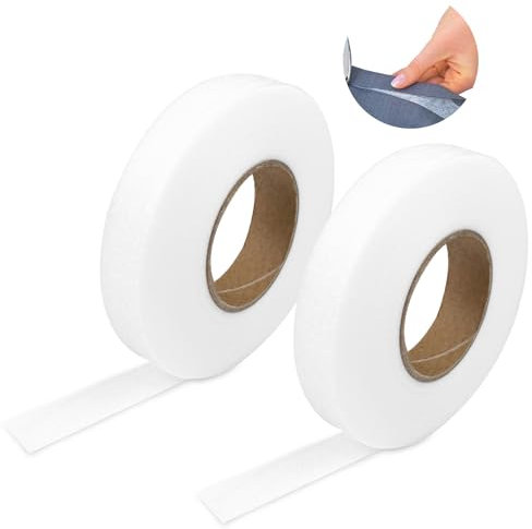Chiluxendo 60m Nastro Biadesivo per Tessuti, Orlo Svelto Termoadesivo Forte, Adesivi per Tessuti, Adesivo per Tessuti, Stirare il Nastro per Cuciture, Nastri Termoadesivo per Orlo, Bianco