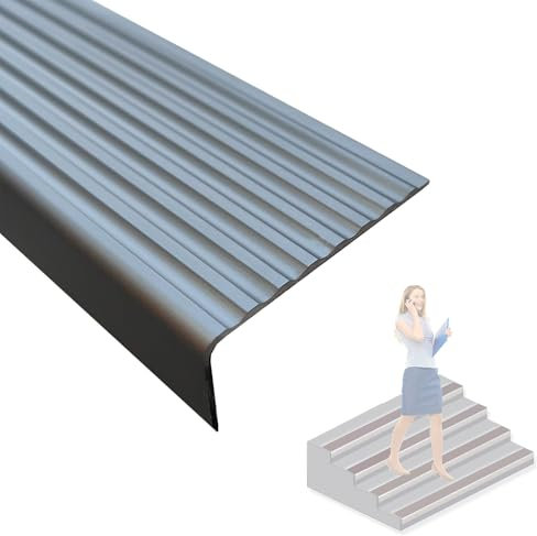YLLSMGS Treppenkantenprofil Winkelprofil Aluminium L-förmig rutschfest Zuschneidbar für Außen und Innentreppen aus Holz Metall und Fliesen(Gray,60x30mm/2.4x1.2in)