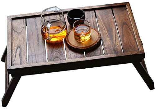 PUFAHAU Säulentische Teetablett Schlafzimmer Klappbarer Kleiner Tisch Erkerfenster Teetisch EIN Paar Tatami Tragbarer Haushaltstisch,Braun-42 * 27 * 19Cm