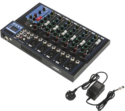 Audio Mixer 7 Channel Digital DJ Mixer Live Sound Mixer Portable Soundboard Audio Interface Bluetooth & Usb Connection Mixing Desk for Live Streaming, Podcasting, Recording Studio, Black