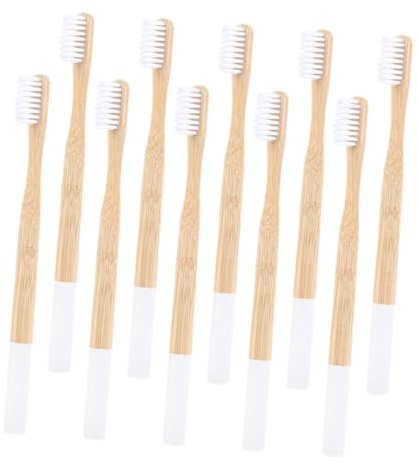 Spazzolino Manuale in Bamboo per Adulti, Set da 10 Pezzi Bianco | Set Lunghi Antiscivolo Morbide Riutilizzabile e Setole Impugnatura Ricambi Uso Familiare