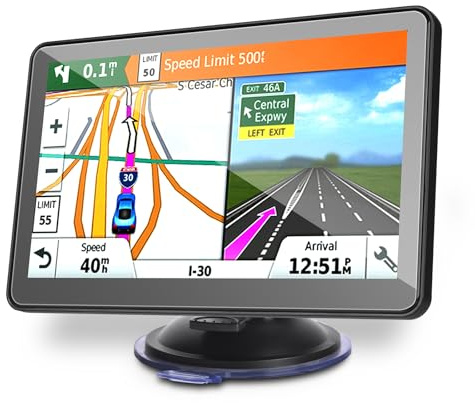 9 Inch Sat Nav, HD Touch Screen GPS Navigation for Cars Trucks with UK, Europe Maps, HGV Sat Nav Trucks, Lifetime Free Updates, Support Postcode Search, Speed Camera Alert, Voice Guidance, POI