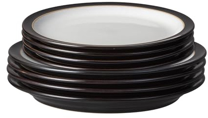 Denby - Elements Dinner & Lunch Plate 8 Piece Set - Black Glaze, Dishwasher Safe 4 x Medium & Large Plates - Microwave & Oven Proof Stoneware Lunch & Dinner Dishes - Chip Resistant for Everyday Use