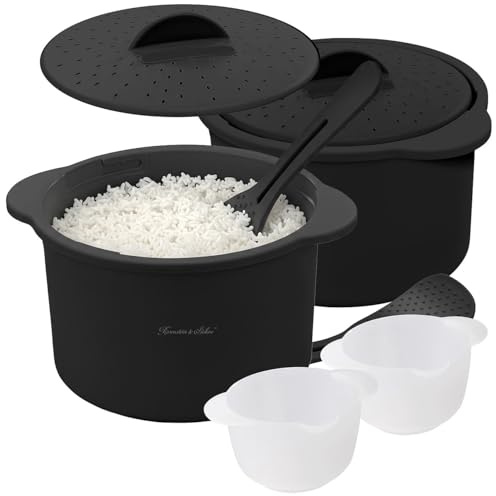 Rosenstein & Söhne Mikrowellenreiskocher: 2er-Set Mikrowellen-Reiskocher, 2,5 Liter, spülmaschinengeeignet (Mikrowellen Kochgeschirre, Microwave-Reiskocher)