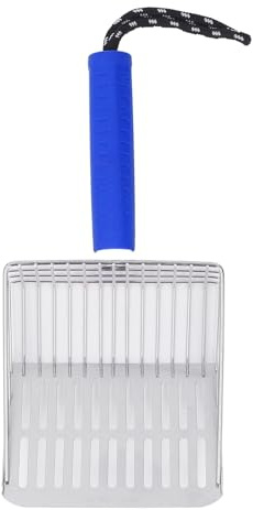 304 kattströskopa i rostfritt stål, avtagbart handtag, snabb filtrering, hållbar, lätt att rengöra, non-stick, bekvämt grepp, robust, rengöringsverktyg för katter (Blue)