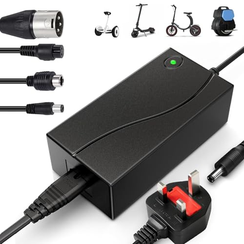 42V/2A Electric Scooter Charger, Universal with 4 Connections for 36V Li-ion Battery Fast Charger for Xiaomi/Ninebot, Mobility Scooter, Hoverboard, Electric Bike, Drift Board, Unicycle (Black)