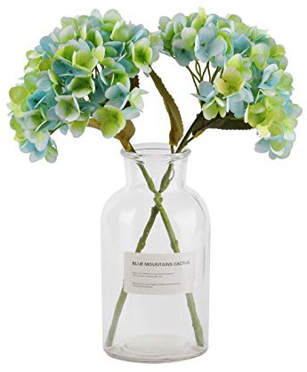 cn-Knight Artificial Hydrangea Flowers 6pcs 14 Inch Hortensia Bouquets for Wedding DIY Home Decor Centerpieces(Blue Green)