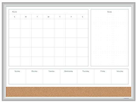 U Brands tablero calendario y pizarra magnética de borrado en seco 4 en 1, 61 x 46 cm, marco de aluminio plateado