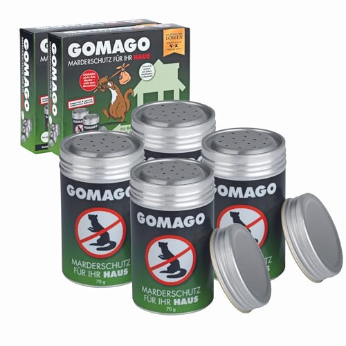 GOMAGO Marderschutz Set für Ihr Haus 4er Set | Zuverlässige und einfache Mardervergrämung durch Duftstoff | Alternative zu Marderschreck, Marderspray, Ultraschall u.ä. | Einfache Anwendung [4 x 70g]