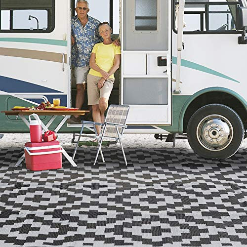 SAND MINE Tappetini reversibili, in plastica, stile moderno, grande tappetino e tappeto per esterni, camper, patio, cortile, terrazza, picnic, spiaggia, rimorchi, campeggio (22,7 x 45,7 cm, reticolo