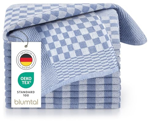 Blumtal 20er Set Premium Geschirrhandtücher Blau Kariert - Hochwertiges Handtücher Set 100% Baumwolle - Küchenhandtücher 50x70 cm - Oeko-TEX® Zertifiziert Geschirrtücher Baumwolle