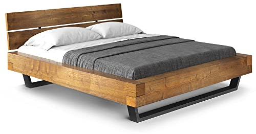 moebel-eins CURBY Balkenbett mit Holz-Kopfteil, Kufenfuß, Material Massivholz, 140 x 200 cm, Vintage