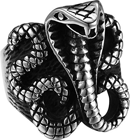 JewelryWe Herren-Ring mit Gravur Edelstahl Schlange Ring Kobra Band Silber Punk Geschenk für Männer Größe 57 bis 70