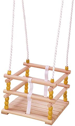 Idena 40192 - Gitterschaukel aus Holz, für Babys ab 1 Jahr, mit verstellbaren Halteseilen und Stahlringen, Tragkraft bis 50 kg, für unbeschwerten Schaukelspaß