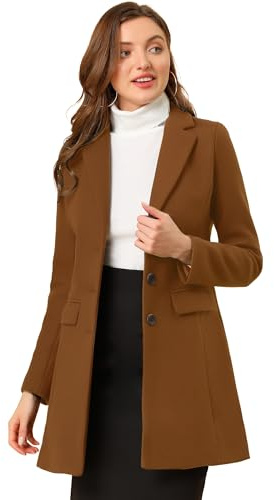Allegra K Lange Winterjacke für Damen, einreihiger langer Mantel, Cabanjacke, Dunkelbraun, M