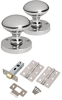 Golden Grace Mortice Sprung Door Knob Set, Polished Chrome Finish | Includes 3-inch tubular latch, 1 pair of butt hinges, spindle and screws for a complete, hassle-free internal setup.