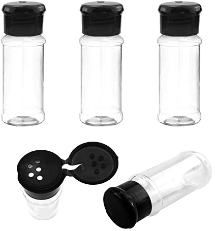 SaktopDeco 3 OZ Plastic Spice Jars Bottles with Black Sifter Caps Seasoning Jars Set Shaker Lids for Condiment Storing Spice