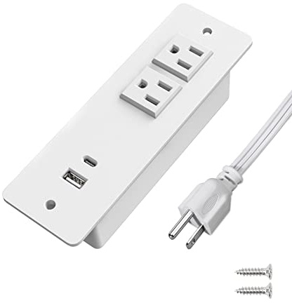 Recessed Power Strip with 20W PD USB C Ports, Fast Charging Conference Flush Mount Desk Outlets Bulit-in Power Socket for Cabinet Nightstand Counter Compatile for Magesafe Charging
