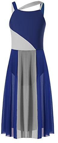 Alvivi Kinder Mädchen Ballettkleid Lyrisch Tanz Kleid Ballett Trikot Leotard mit Mesh Rock Jazz Modern Contemporary Tanzkostüm Blau 158-164