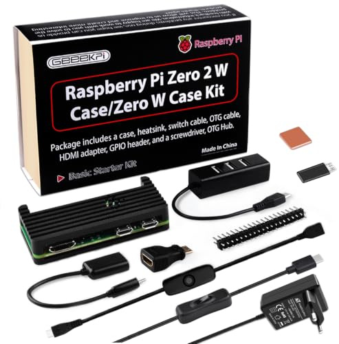 GeeekPi Gehäuse Kit für Raspberry Pi Zero 2 W, with Pi Zero Aluminiumgehäuse,Netzteil, Kühlkörper,4 Port USB HUB,20Pin GPIO Header,OTG Kabel,ON/Off Switch Kabel für Pi Zero 2 W/Pi Zero W/Pi Zero