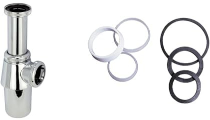 Wirquin 30718960 Siphon de lavabo en laiton, Chromé & 39370003 Assortiment de Joint de Siphon, Blanc et Noir