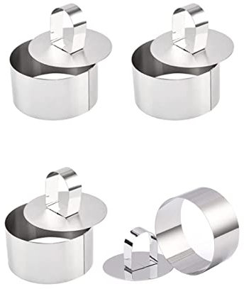 Anillos para Tartas,Juego de Anillos de Cocina 4 PCS Acero Inoxidable con Empujador Moldes Redondos para Tarta de Queso Anillos para Hornear Tartas Lata para Panqueques Pastelería