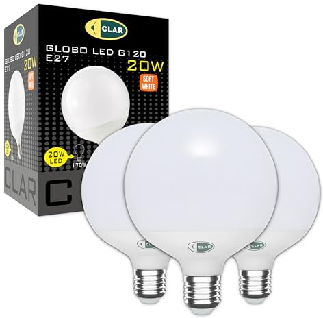 CLAR - LED-Glühbirne 20W, LED-Glühbirne, große LED-Glühbirne, Kugel, Warmes Weiß 3000ºk (Pack 3)