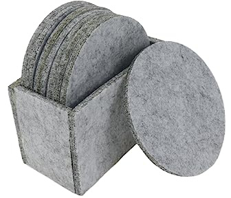 LC LICTOP Absorbent Felt Coasters,Round,Light Grey 100mm/3.94 Diameter 5mm/0.2 Thick with Felt Coaster Storage Box 1Set(8pcs)