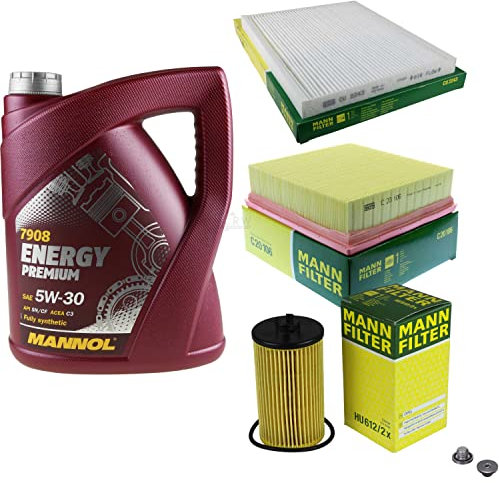 EISENFELS Filter Set Inspektionspaket erstellt mit 5 L Motoröl MANNOL Energy 5W-30, MANN-FILTER Ölfilter, Luftfilter, Innenraumfilter, Verschlussschraube