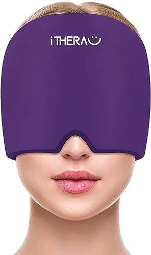 iTHERAU Migän mask huvudvärk mask, 360° täckning justerbar migrän mössa Migraine relief cap, kall varm kompress kylkuddar gel för huvudvärk, svullna ögon, bihålor
