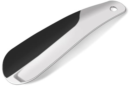 Quelcc 16cm Calzador de Zapatos, Calzador de Acero Inoxidable, Calzador de Zapatos Corto Portátil, Shoe Horn con Orificios para Colgar para Personas Mayores, Niños, Hombres, Mujeres