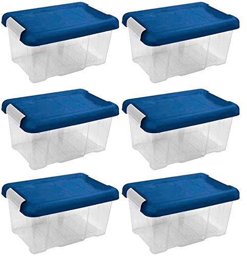 Acan Tradineur - Confezione da 6 Scatole di ordinamento in plastica - N. 10 - Trasparente con coperchio blu - Modello HG - Capacità 5 l - Dimensioni circa: 19 x 30 x 14,5 cm