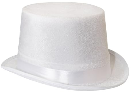 Sombrero Chistera de Copa de Fieltro Satén Gorro de Ronda Mago con Cinta de Raso para Adultos y Niños (Blanco, Adulto (56-58cm))