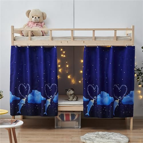 Treer Bettvorhang Hochbett Etagenbett, Blackout Vorhänge Staubdicht Betthimmel Hochbett Etagenbett Kinder Bettzelt Schlafsaal Bettvorhänge für Kinderzimmer (1.5x2M,Blauer Delfin)