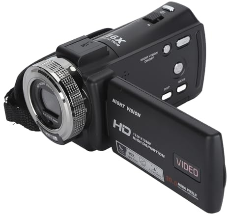 Caméscope Vidéo, Full HD 1080P 30MP Enregistrement Vidéo Numérique Caméscope Handycam Écran LCD TFT 3,0 Pouces Zoom Numérique 16X Vision Nocturne Infrarouge avec Lumière de
