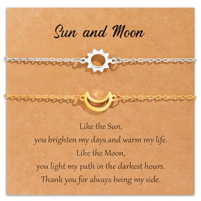 SUNSH Sonne Mond Armband,Mutter-Tochter/Schwester/Freund/Armband,Paar-Armband,Damen Armband,Geschenke Für Töchter Schwestern Freunde,Geburtstag/Weihnachten/Zurück Zur Schule,Gold/Silber Sonne Mond