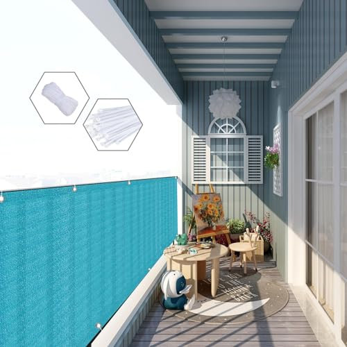 GAIFNAG Balkon Sichtschutz 130 x 900 cm Sichtschutz Sichtschutzzaun, Balkonumspannung Balkonumrandung Wetterbeständiges Und Pflegeleichtes für Balkon Garten im Freien, Himmelblau