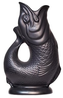 The Original Gluggle Jug - Black Matt Glug Jug in XL, 28cm 1.4L - Gug Glug Fish Shaped Jug - Decorative Glugging Water, Cocktail, Wine & Gin Pitcher, Decanter or Vase - Hand Made in Britain