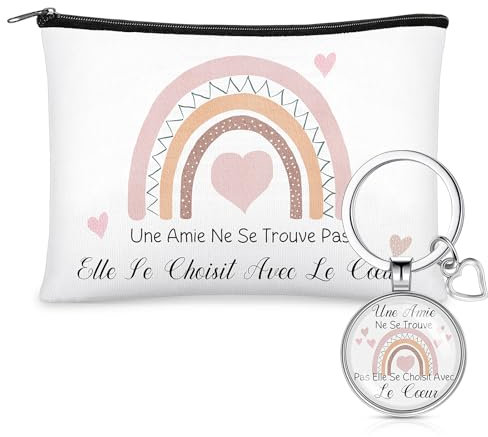 Xuniea Cadeau pour Meilleure Femme Amie Porte-Clés Petite Amie Trousse de Maquillage de Amitié Porte-Clés avec Texte Trousse de Toilette Portable avec Fermeture Éclair Trousse à Cosmétiques