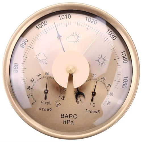 MPFJPNXN Barometer, Outdoor Barometer, 3 in 1 Analog Weather Station, Gold, Wall Mount