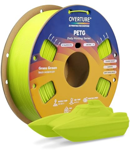 OVERTURE Rapid PETG Filament 1,75 mm Grasgrün | High Speed | Schneller Stabiler 3D Drucker • Hohe Zähigkeit • Hohe Festigkeit • ±0,02 mm Maßgenauigkeit • 1kg Spule • FDM-kompatibel