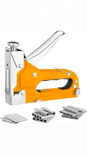 Spillatrice Manuale 3 in 1 per Legno e Tappezzeria – Graffatrice con 600 Graffette Tipo D, U, T – Utensile Fai-da-Te Ergonomico per Fissaggi – Resistente e Facile da Usare – Arancione